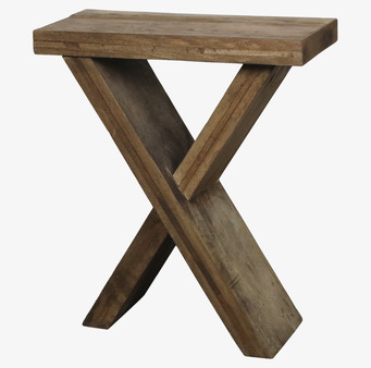Bild på sidobord i massivt trä med X-ben och naturlig finish