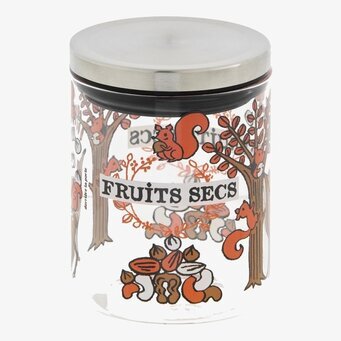 Bild på glasburk med ekorrar och nötter – färgglad förvaring