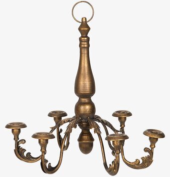 Bild av elegant ljuskrona med bladmotiv och mässingsfinish