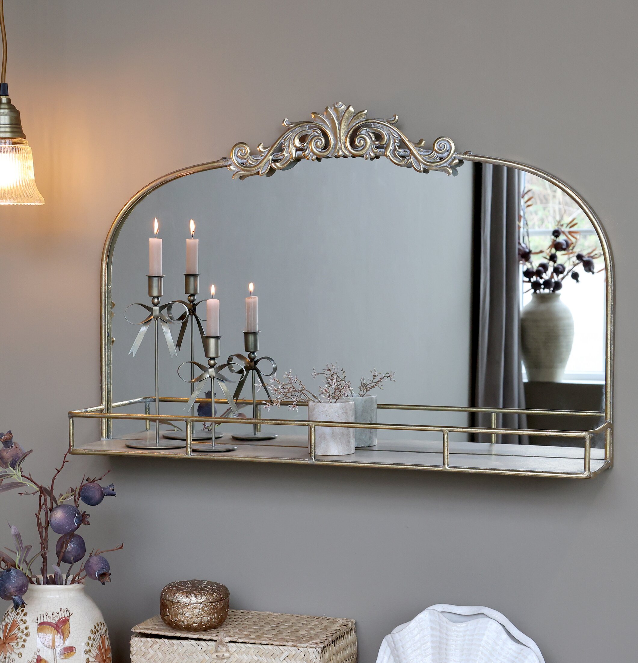 Spegel Med Hylla Antik Mässing Chic Antique Speglar Väggspeglar Stående speglar