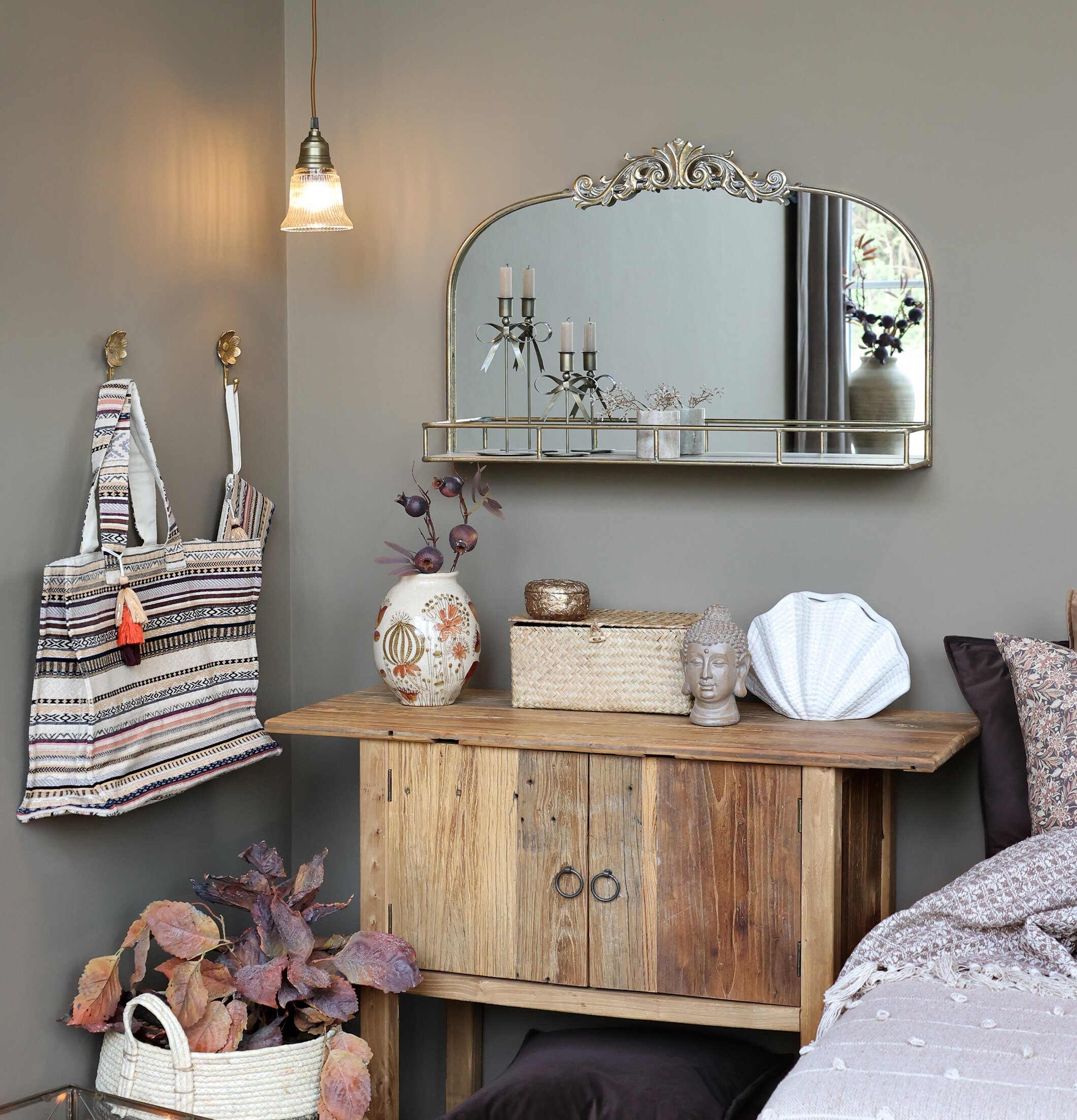 Spegel Med Hylla Antik Mässing Chic Antique Speglar Väggspeglar Stående speglar