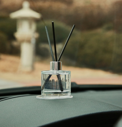 Bild av eleganta doftpinnar i bilens interiör med dagsljus