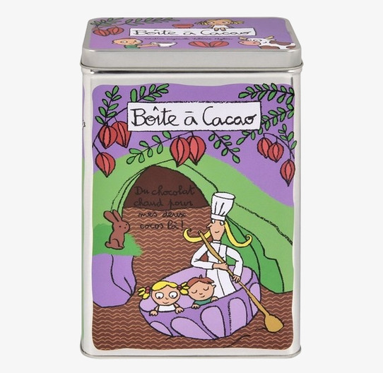 Bild av färgglad plåtburk för kakao med unik design