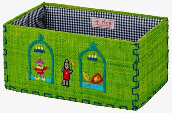 Bild av färgglad leksakskorg i raffia med broderier