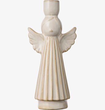 Bild av stilren keramikängel ljusstake i benvit med räfflor