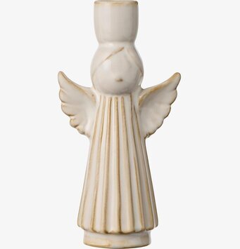 Bild av stilren ängel-ljusstake i keramik med varm krämton