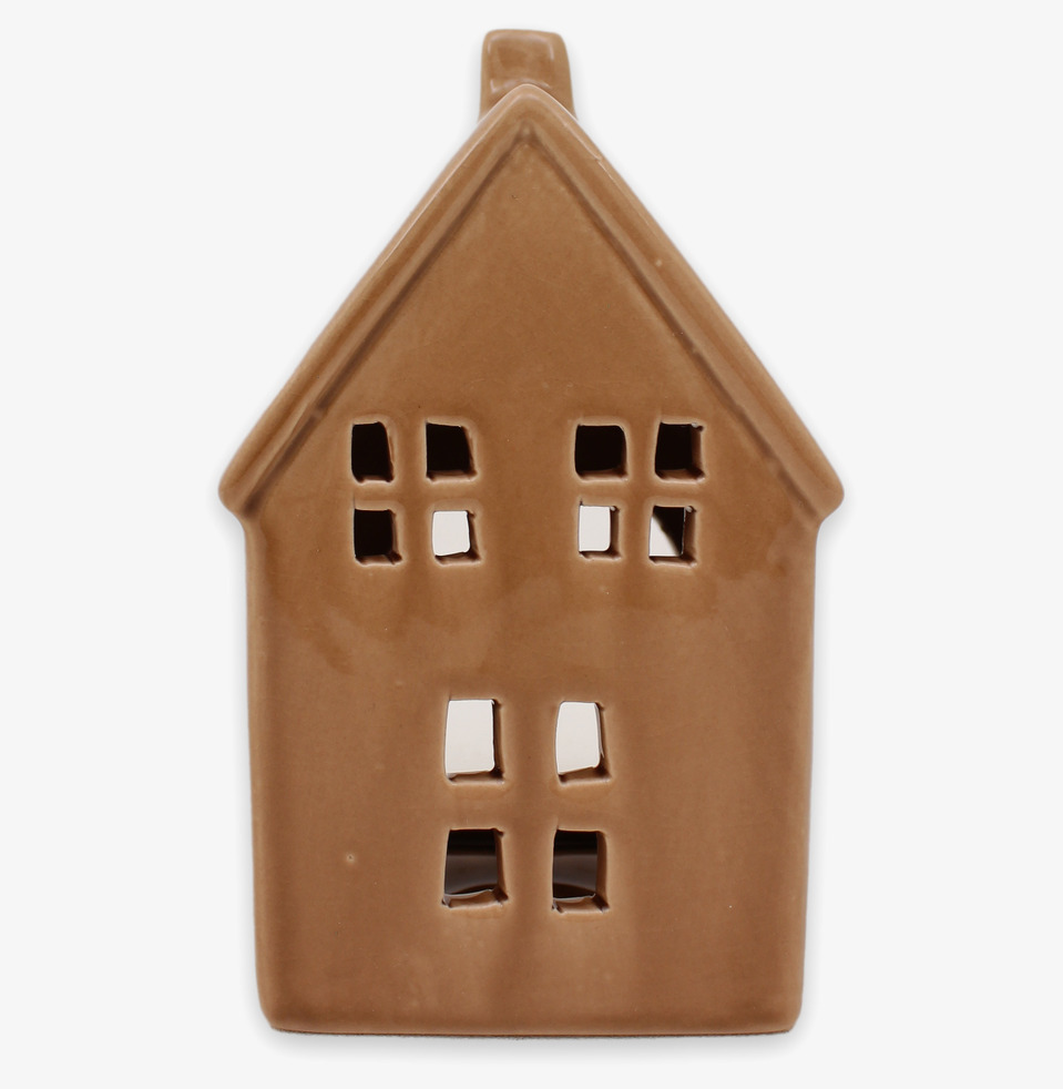 Bild på dekorativ ljuslykta i keramik formad som litet hus