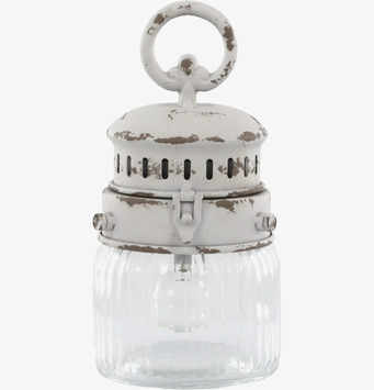 Bild av antikvit fransk lanterna med glas och metall, 22 cm