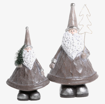 Bild på två stilrena tomtar med glitter och vintriga detaljer