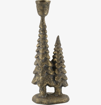 Bild av dekorativ ljusstake i antik mässing med granmotiv