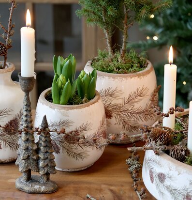 Bild av naturnära vinterarrangemang med gran och ljusstakar