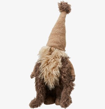 Bild på klassisk brun tomte med skägg och spetsig luva