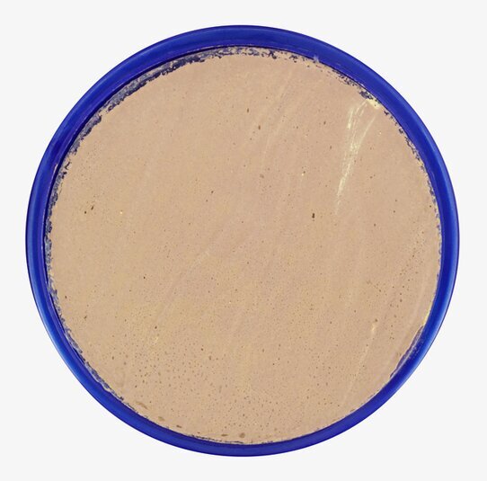 Bild av rund burk med ljus beige produkt i blå behållare