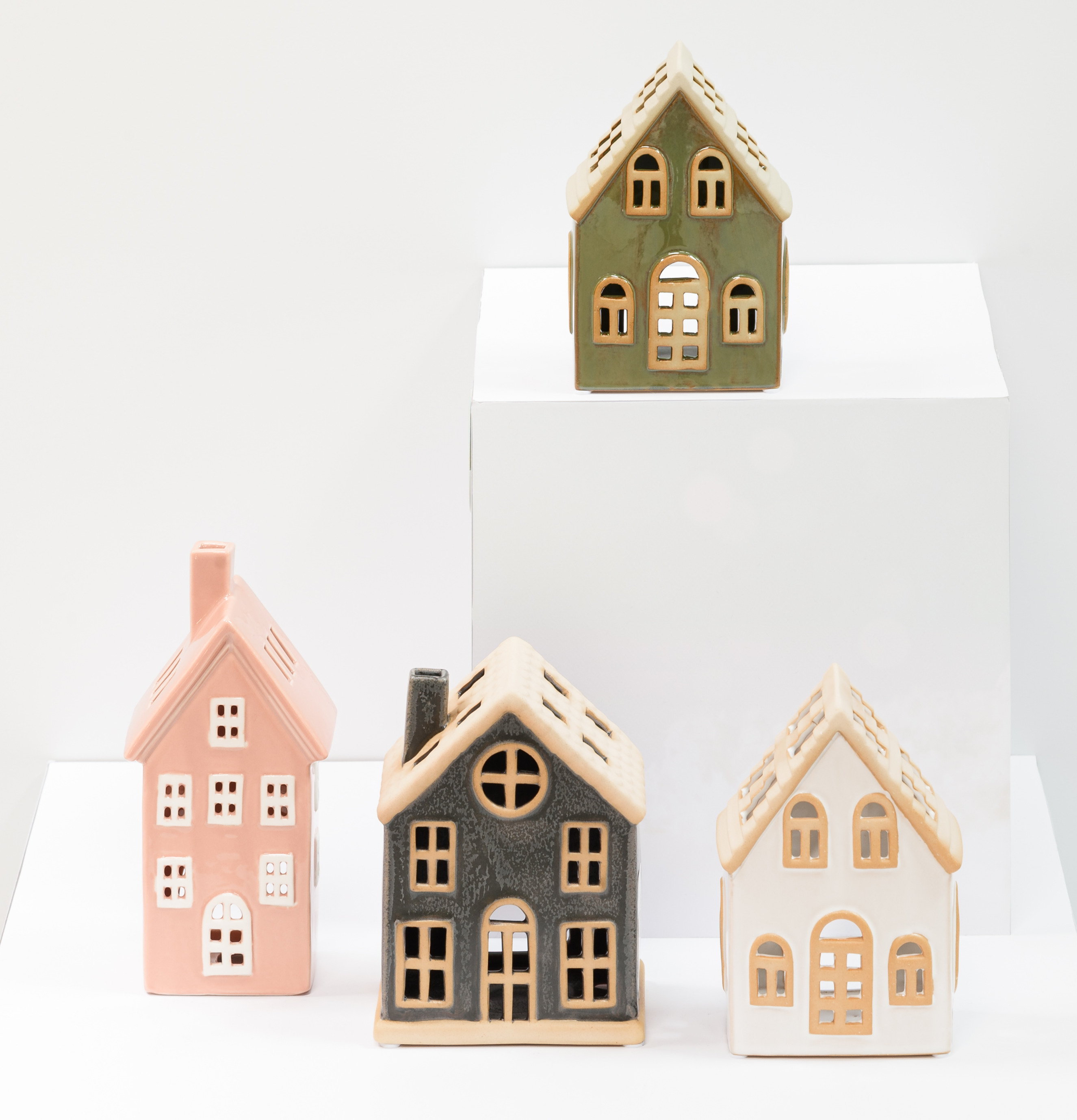 Ljuslykta Hus Rosa Köpenhamn Vit Grön Beige 4Living Lyktor Endless Light Ljuslyktor