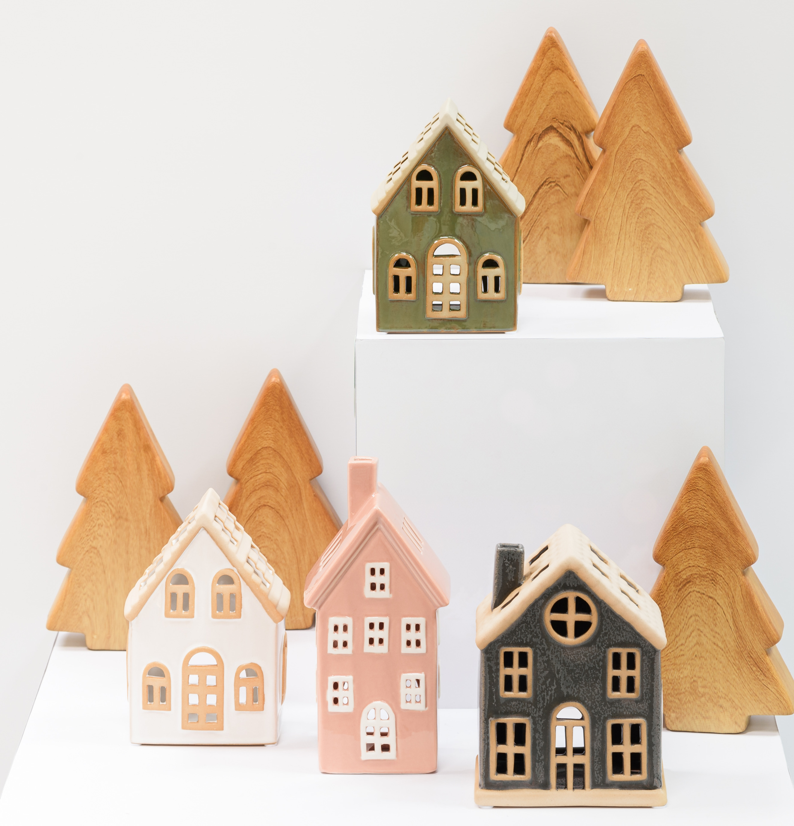 Ljuslykta Hus Rosa Köpenhamn Vit Grön Beige 4Living Lyktor Endless Light Ljuslyktor