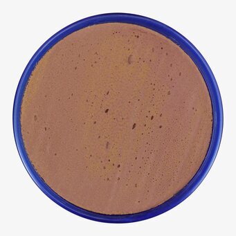 Bild av rund behållare med beigebrun färg och blå kant