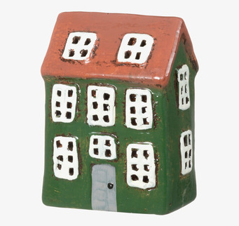 Bild på dekorativt keramikljuslykta format som grönt hus