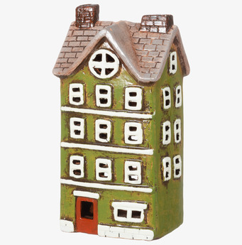 Bild av dekorativ ljuslykta i form av mossgrönt hus