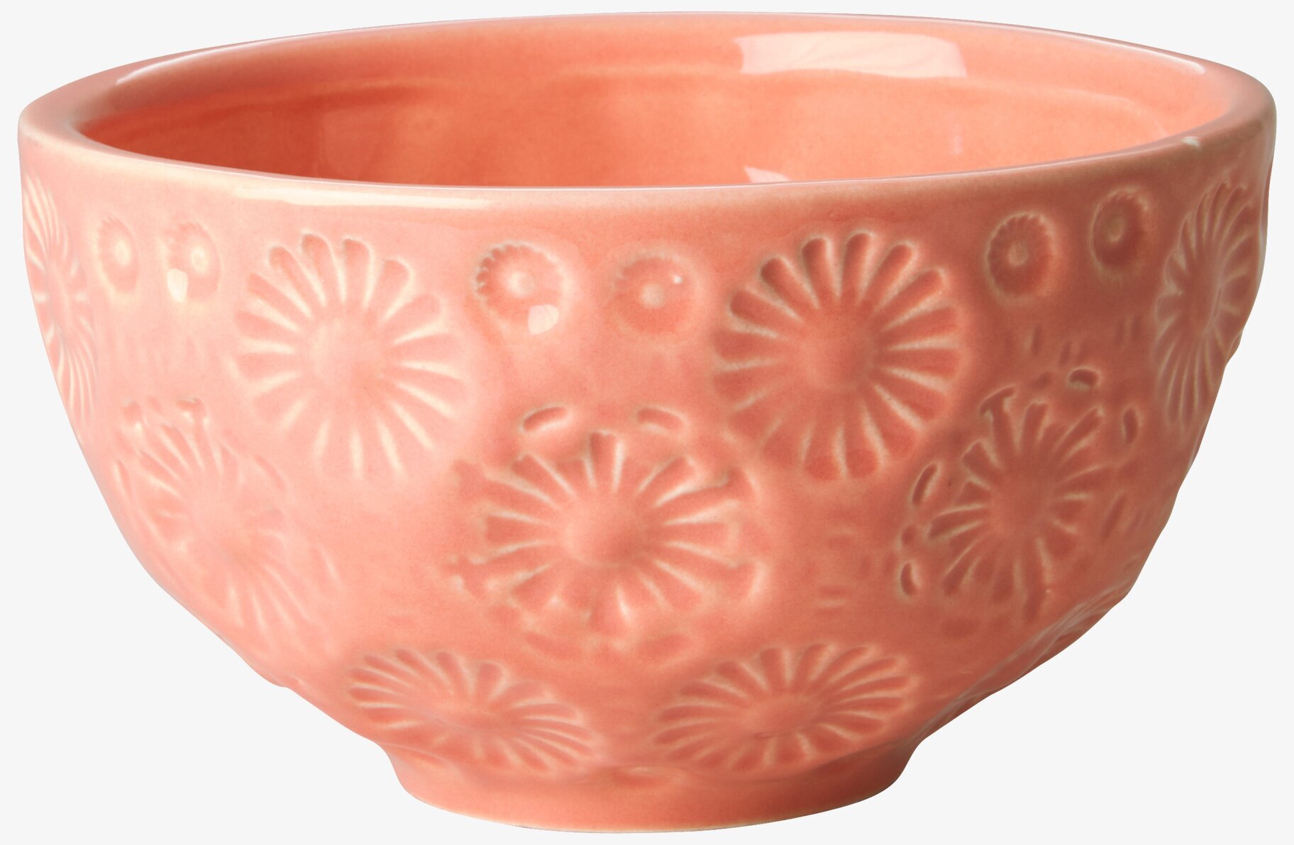 Foto av unik keramikskål med blommönster i korallfärg