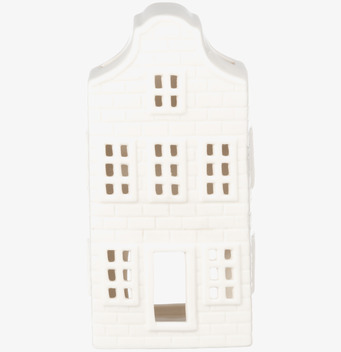 Bild av vit keramisk ljuslykta i form av klassiskt hus