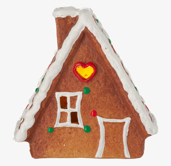 Bild på dekorativt pepparkakshus med LED och färgglada detaljer