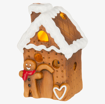 Bild av pepparkakshuslykta med LED och pepparkaksgubbe