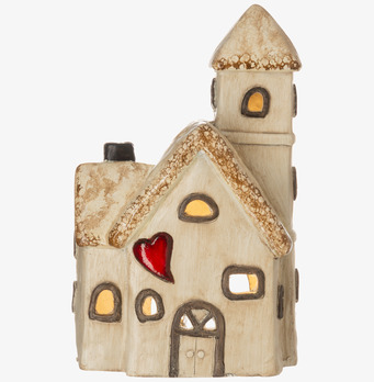 Bild dekorativt keramikhus med LED-belysning och hjärtdetalj