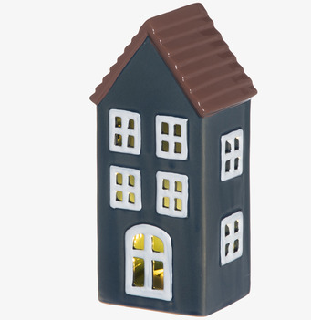 Bild av dekorativt ljushus i blått keramik med LED-belysning