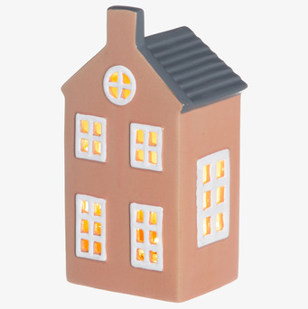 Bild av dekorativt ljushus i rosa keramik med LED-belysning