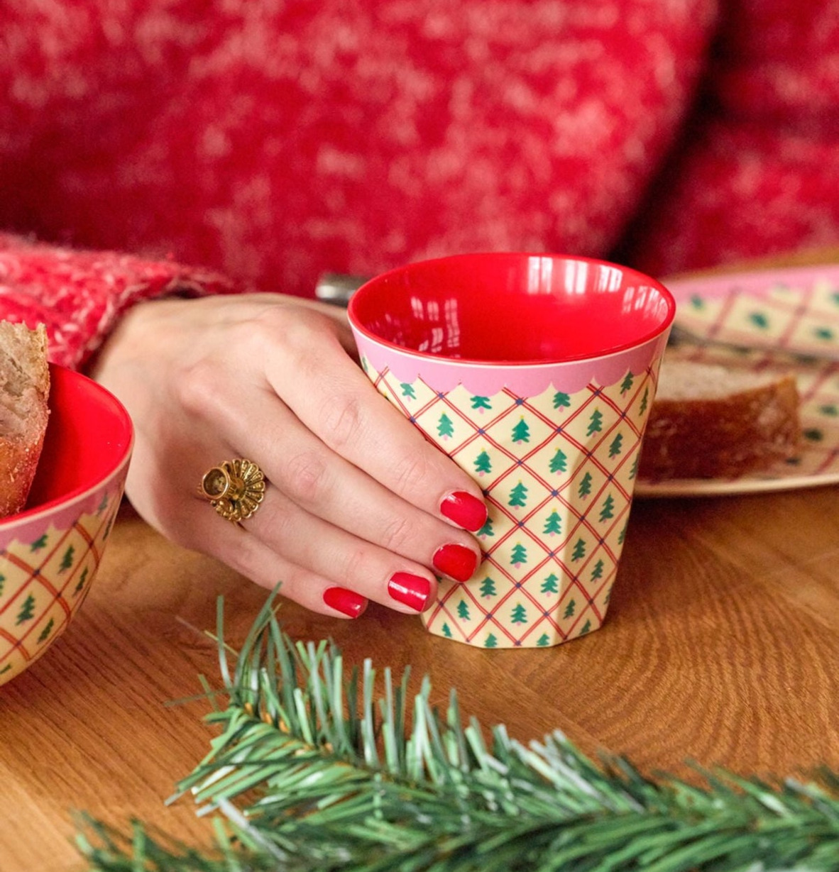 Melaminmugg Diamond Christmas Tree Print Rice Melaminmuggar Lattemuggar i melamin Melaminkoppar