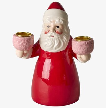 Bild av röd tomte ljusstake i keramik med värmeljushållare