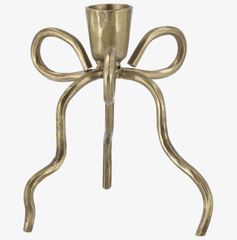 Bild av ljusstake i antik mässing med rosettform och detaljer