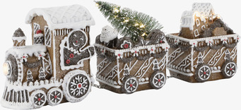 Bild på dekorativt jultåg med LED och pepparkakstema