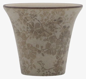 Bild av konisk keramikkruka med blommönster i beige nyans