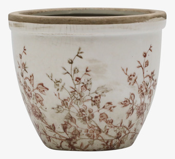 Bild av rund keramikkruka med naturmönster och krackelering