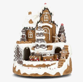 Bild av detaljerat pepparkakshus med vinterlandskap och tåg