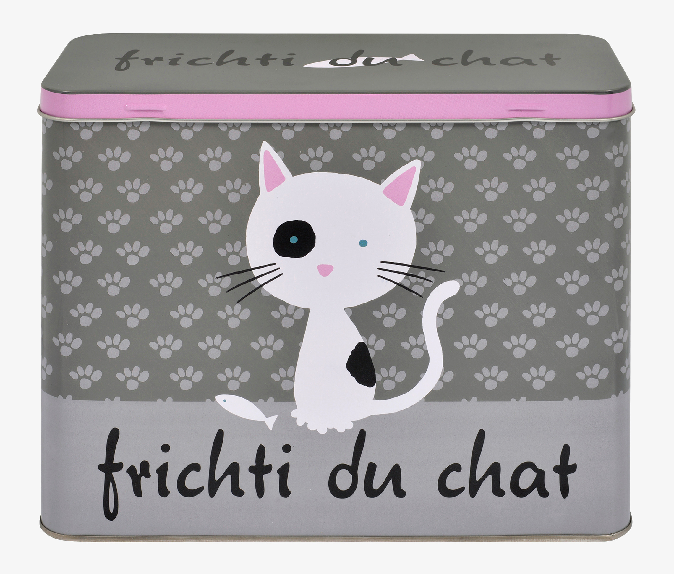 Plåtburk Kattmat Grå från Derriére la porte med tassmönster