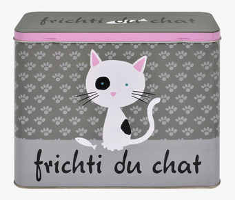 Bild av stilren plåtburk för kattmat med kattmotiv