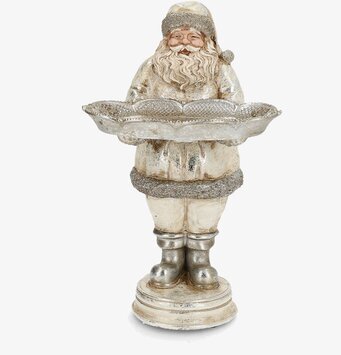 Bild av vintrig tomtefigur med fat – dekorativ julinredning