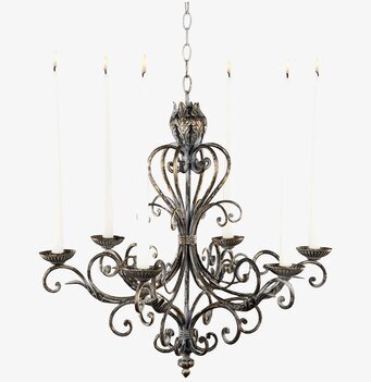 Bild av elegant ljuskrona i metall med sex tända ljus