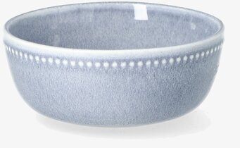 Bild av blågrå skål med vit prickdekor och matt struktur