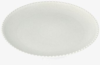 Bild av keramik­tallrik med dekorerad kant och matt yta