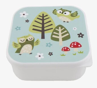 Bild av lekfull matlåda med ugglor och naturmotiv