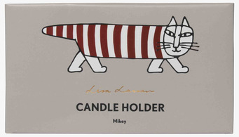 Bild av ljusstake med kattmotiv Mikey och rödvit design