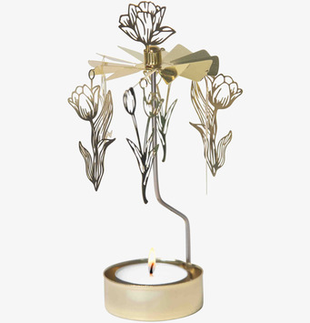 Bild av dekorativt änglaspel med tulpanmotiv och värmeljus