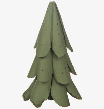 Bild av grön dekorationsgran i drivved med hantverkskänsla