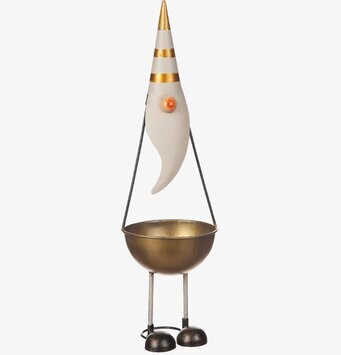 Bild av dekorativ tomteskål i hamrad plåt med lekfull design