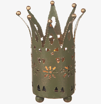 Bild av unik ljuslykta i kronform med hamrad grön plåt