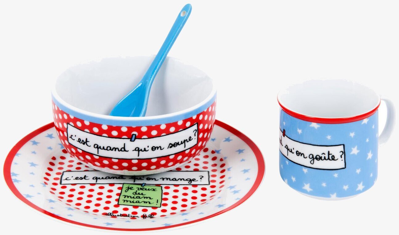 Bild av färgglad barnservis i porslin med lekfull design