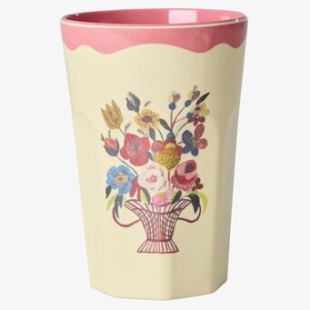 Bild på melaminmugg 2-pack med vågig kant och blommotiv